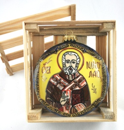 St. Nicholas Ceramic Ornament (yellow ground) 