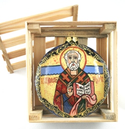 St. Nicholas Ceramic Ornament (blue stripe)
